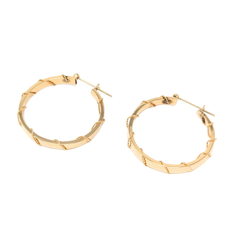 Vintage 14K Rope Wrapped Hollow Hoop Earrings