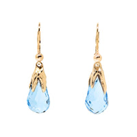14K Gold Faceted Teardrop Blue Topaz Drop Earrings