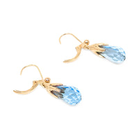 14K Gold Faceted Teardrop Blue Topaz Drop Earrings