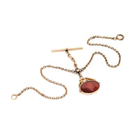 Antique Gold Filled Pocket Watch Chain w/ Red Carnelian Cameo Fob