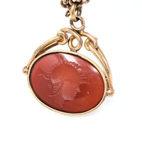 Antique Gold Filled Pocket Watch Chain w/ Red Carnelian Cameo Fob