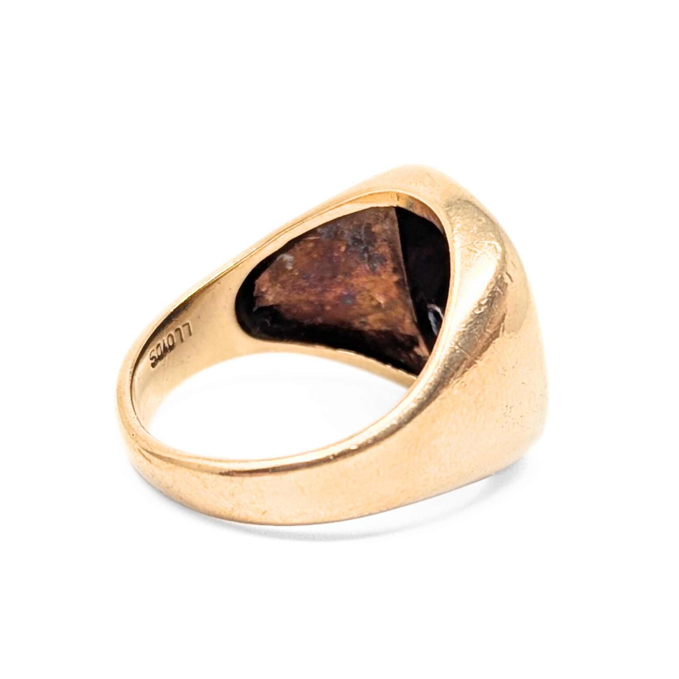 10K Gold Vintage Masonic Men's Black Onyx & Diamond Ring - Size
