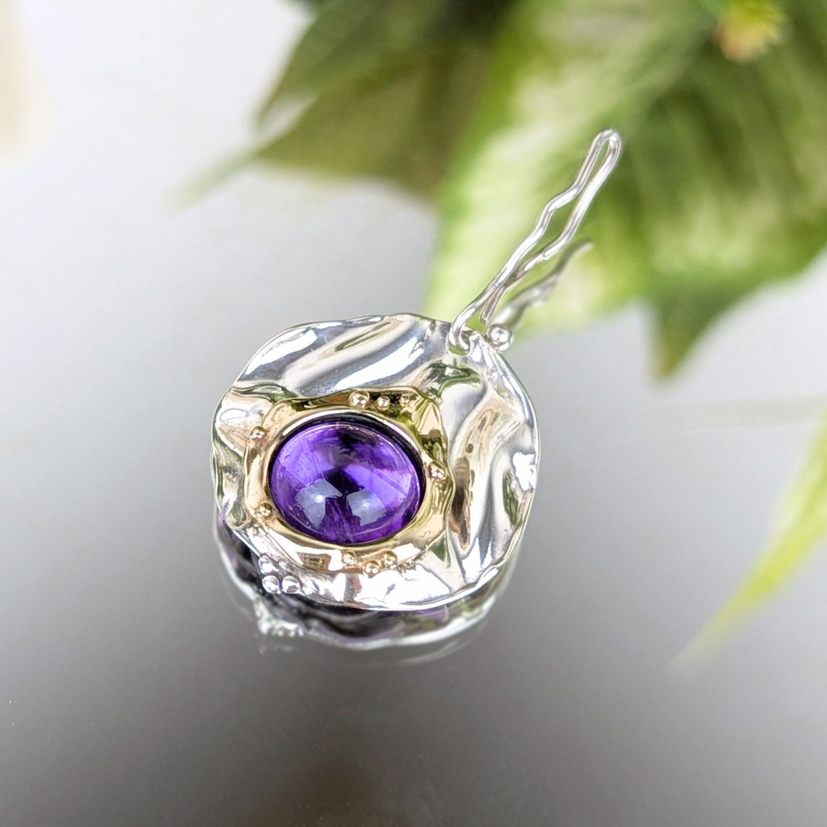 Hagit Gorail Designer Sterling Silver/14K Gold Modernist Pendant