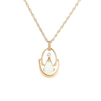 Vintage 14K Gold 18” Fire Opal & Diamond Pendant Necklace