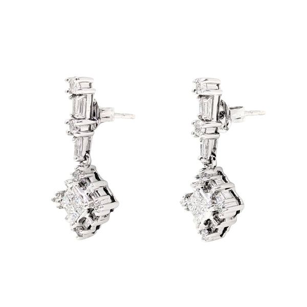 14K White Gold Diamond Drop Earrings
