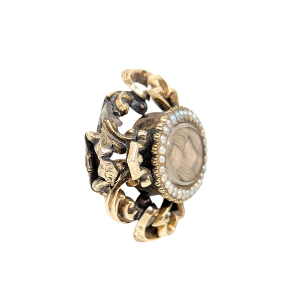 10K Gold Victorian Hair & Pearl Mourning Brooch