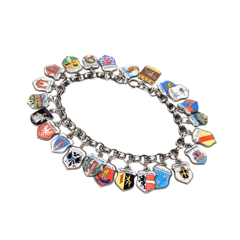 Vintage Silver German European Travel Charm Bracelet