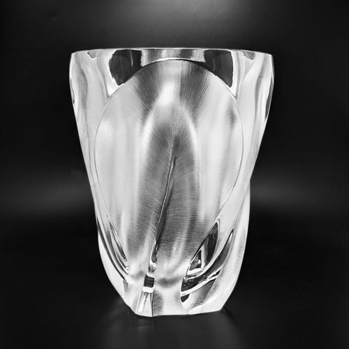 Vintage Lalique France "Ingrid" Crystal Leaf/Flower Vase, 10.5"