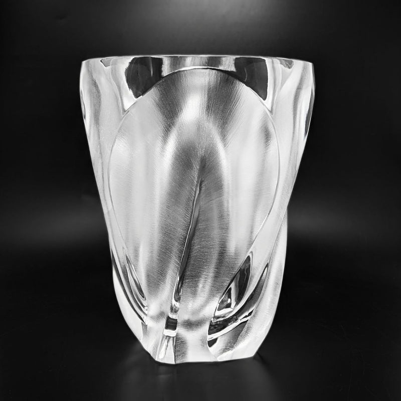 Vintage Lalique France "Ingrid" Crystal Leaf/Flower Vase, 10.5"