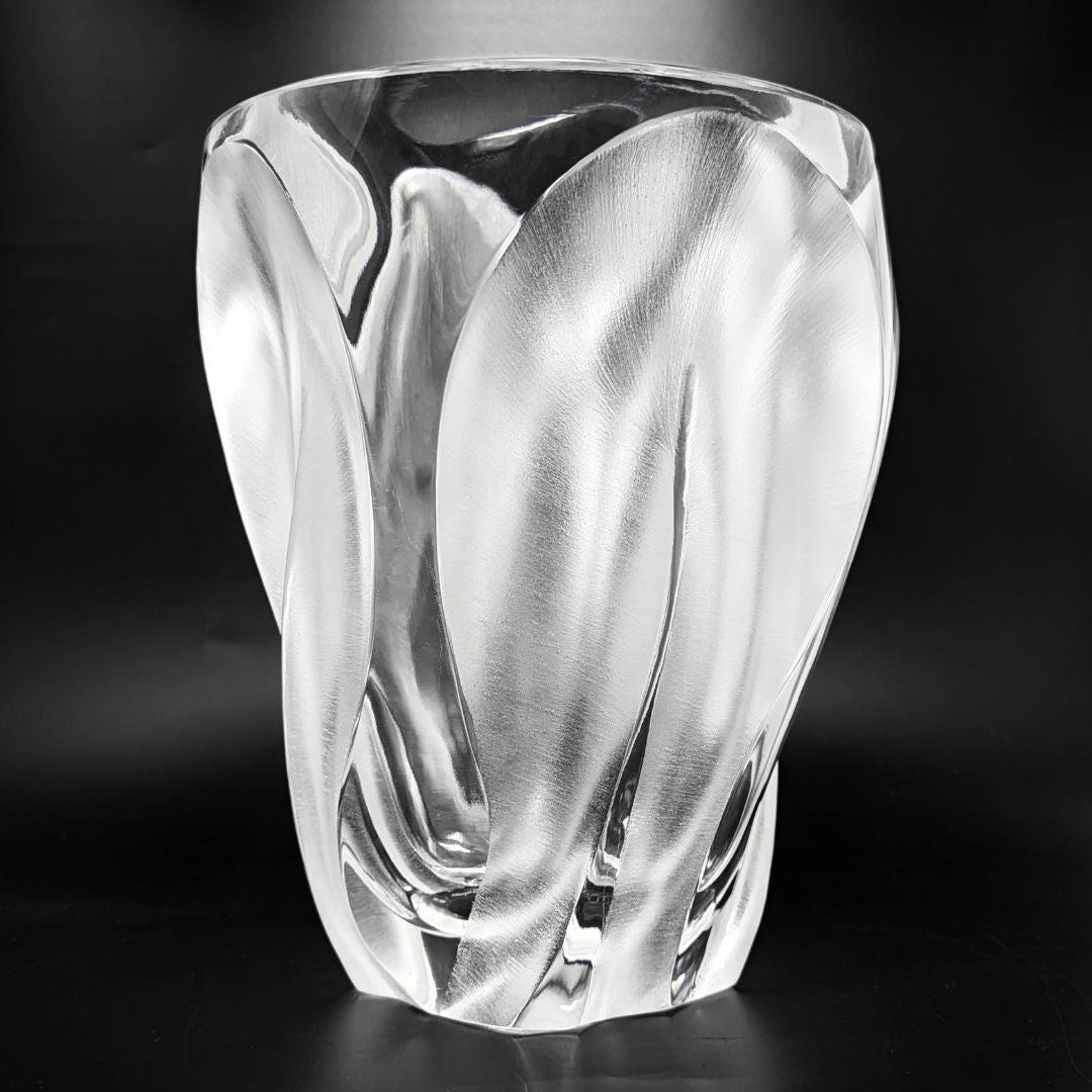 Vintage Lalique France "Ingrid" Crystal Leaf/Flower Vase, 10.5"