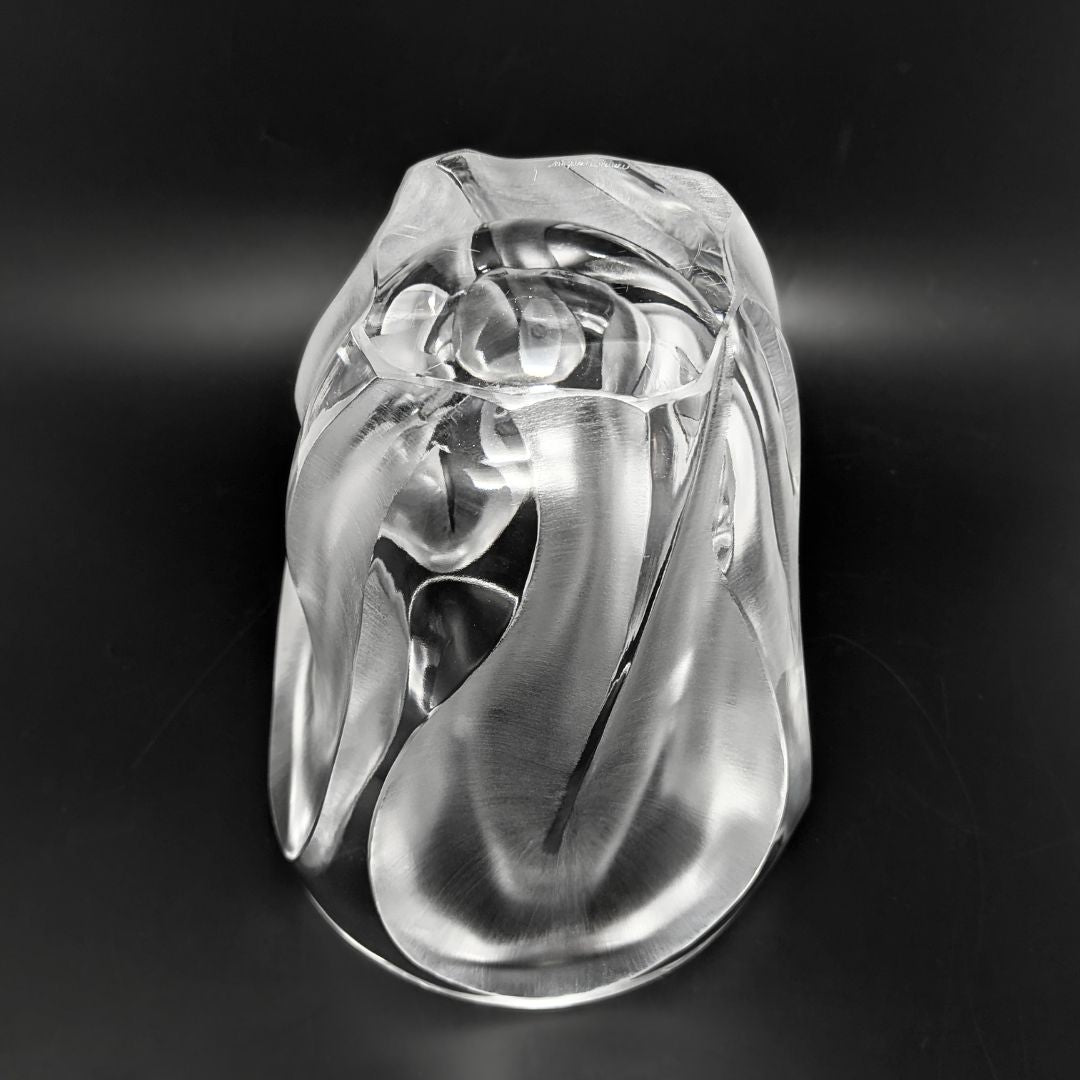 Vintage Lalique France "Ingrid" Crystal Leaf/Flower Vase, 10.5"