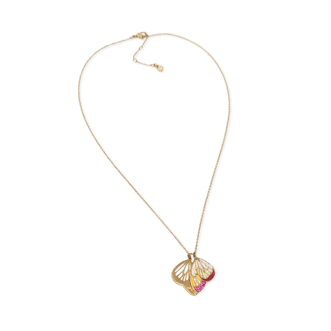 Authentic Swarovski Noisette Butterfly Pendant Necklace Gold Plated Multi Crystal