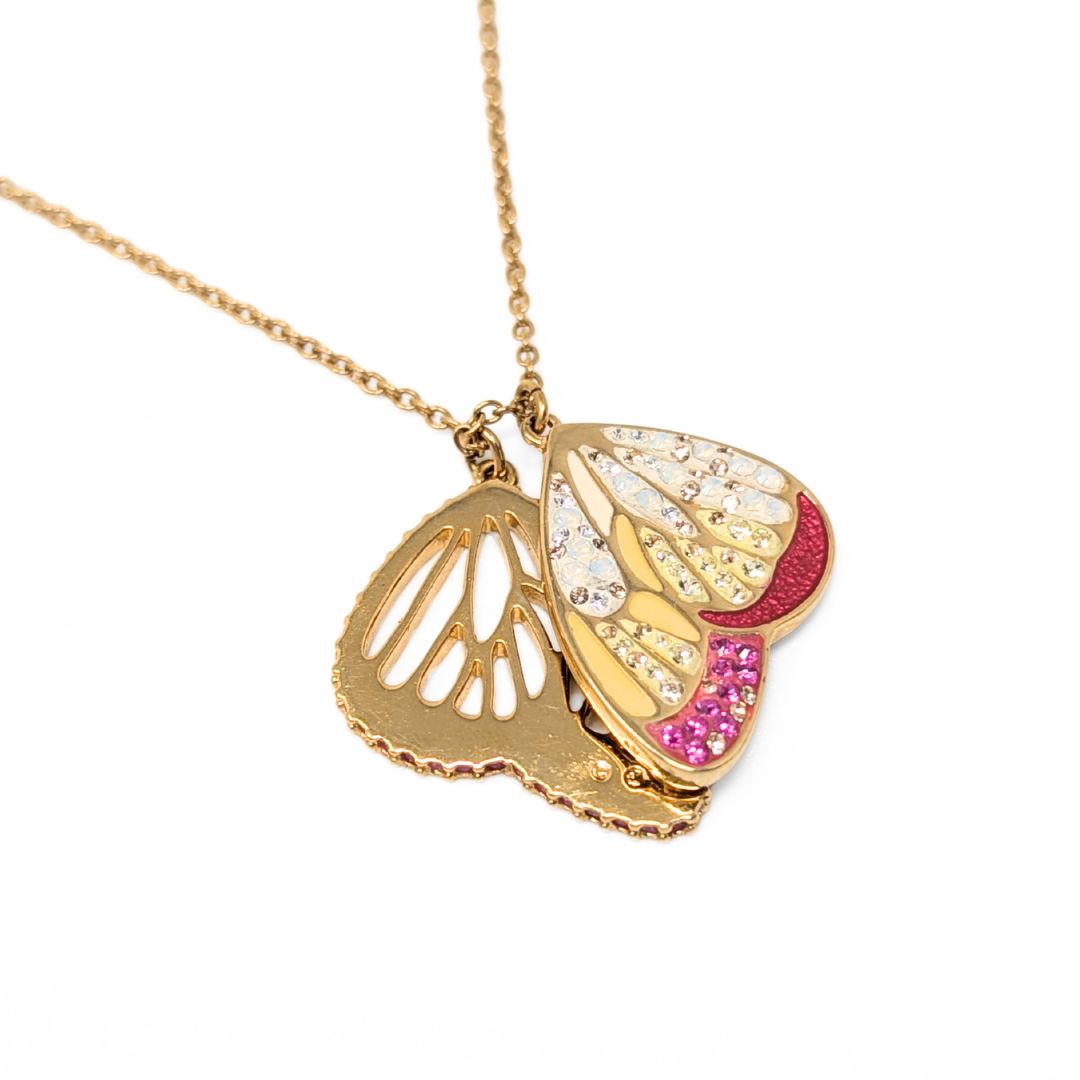 Authentic Swarovski Noisette Butterfly Pendant Necklace Gold Plated Multi Crystal