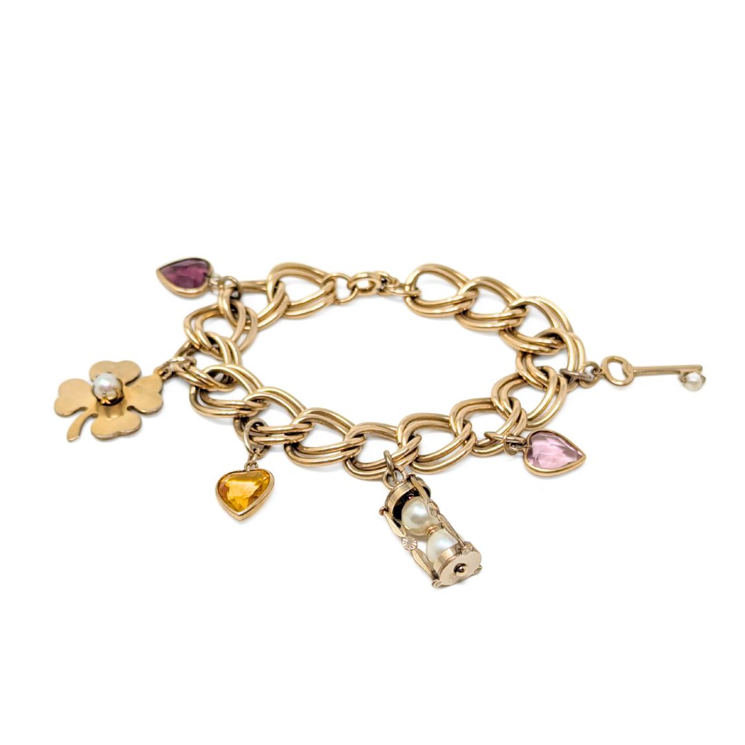 Vintage Automade 12K Gold Filled Double Link 6.75" Charm Bracelet