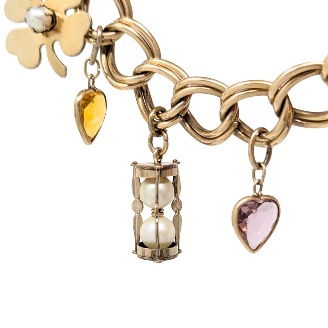 Vintage Automade 12K Gold Filled Double Link 6.75" Charm Bracelet