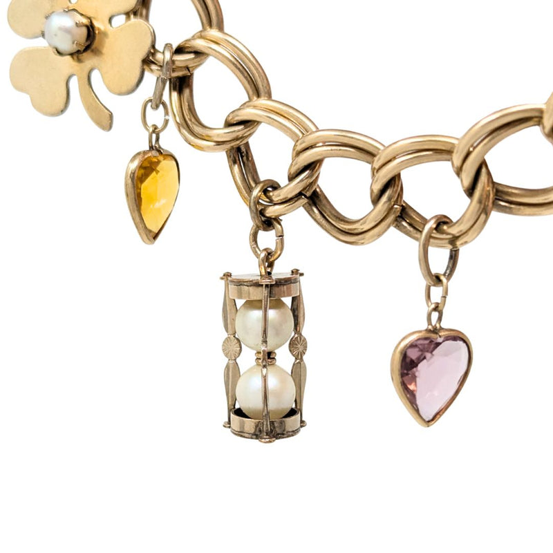 Vintage Automade 12K Gold Filled Double Link 6.75" Charm Bracelet