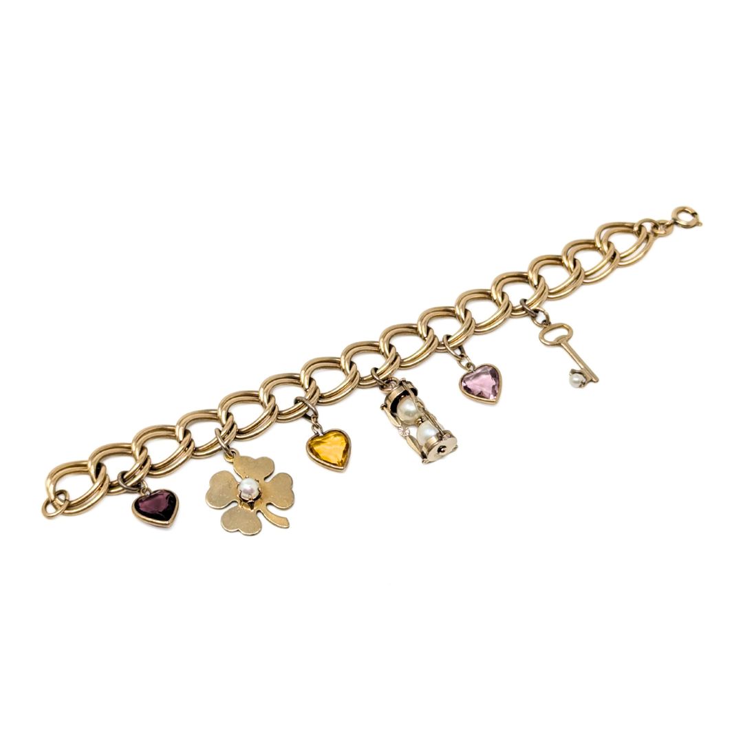 Vintage Automade 12K Gold Filled Double Link 6.75" Charm Bracelet