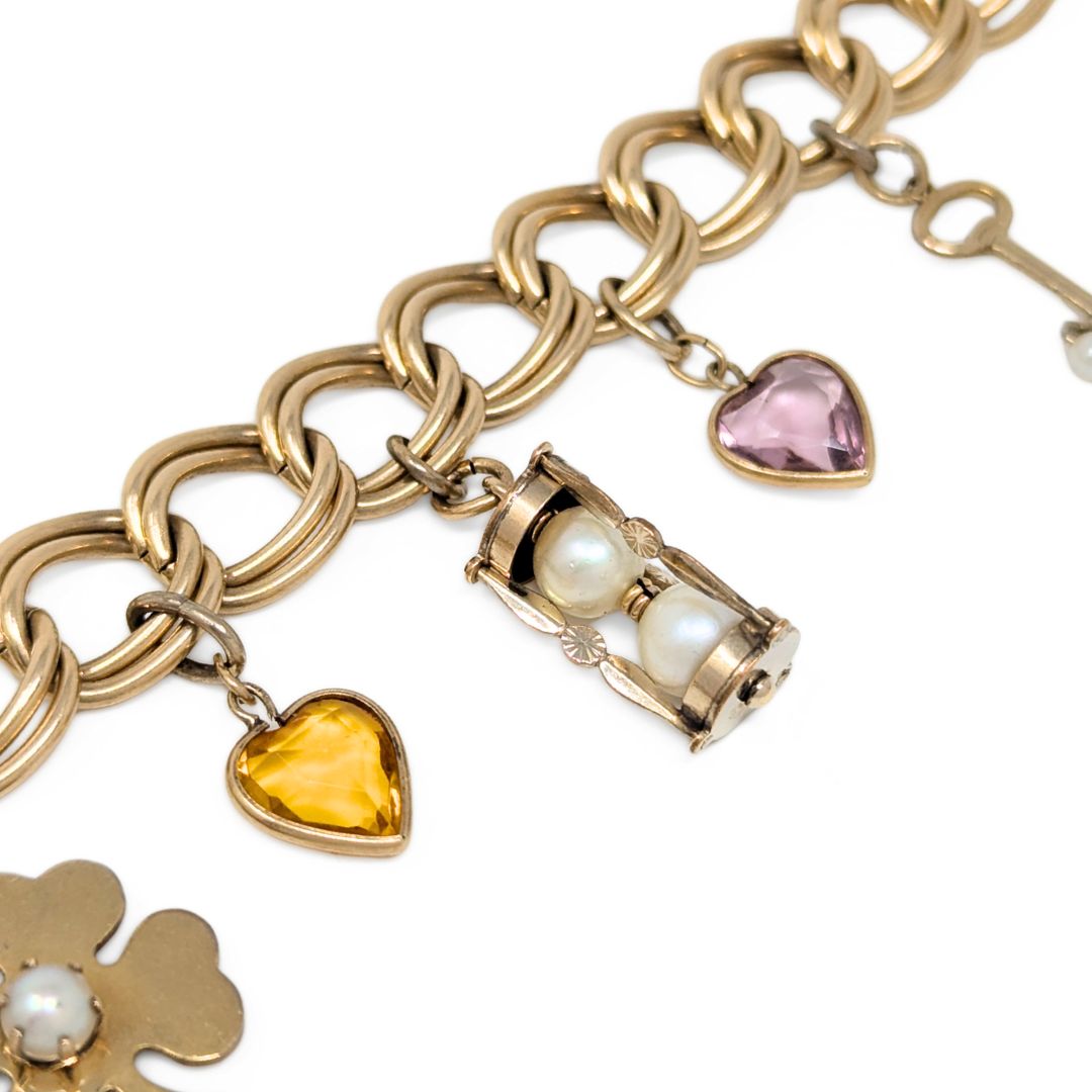 Vintage Automade 12K Gold Filled Double Link 6.75" Charm Bracelet