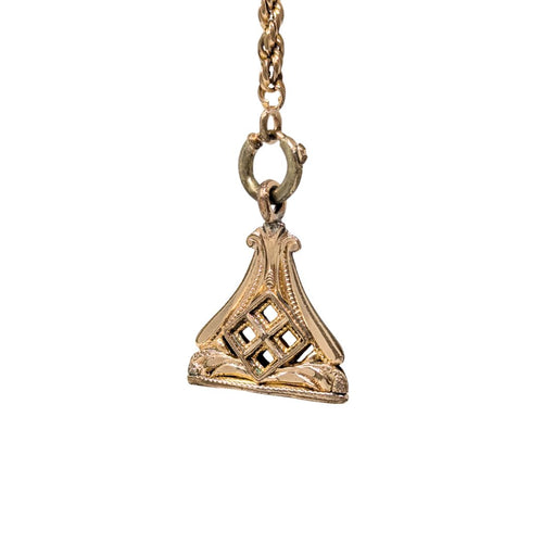 Antique W&SB 1/10 Gold Filled Pocket Watch Chain With Fob/Pendant - 12.5", 3.2mm