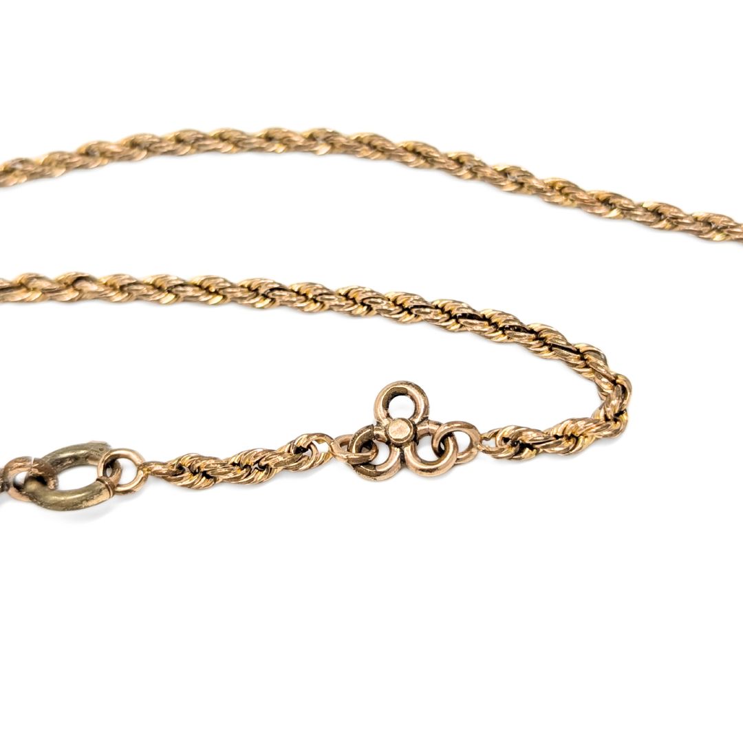Antique W&SB 1/10 Gold Filled Pocket Watch Chain With Fob/Pendant - 12.5", 3.2mm