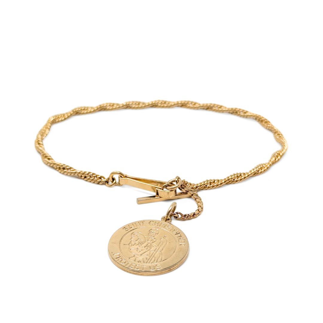 Vintage 12K Gold Filled St. Christopher 9" Toggle Watch Chain Bracelet