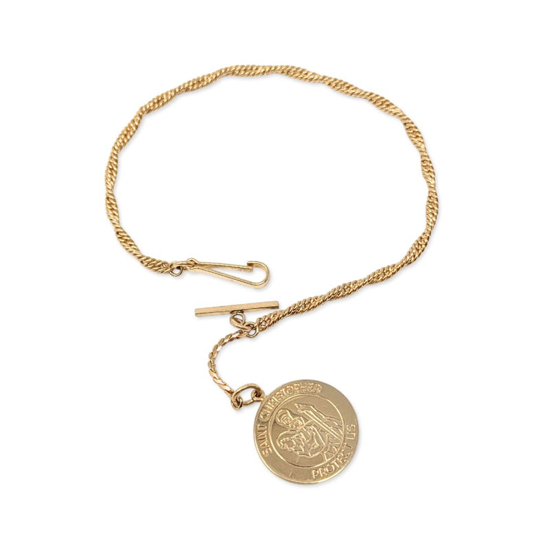 Vintage 12K Gold Filled St. Christopher 9" Toggle Watch Chain Bracelet