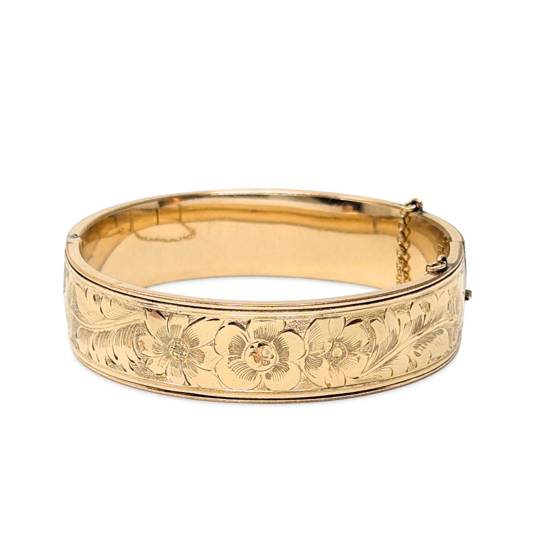Binder Brothers BB 12K Gold Filled Floral Repousse Bangle Bracelet, 16mm