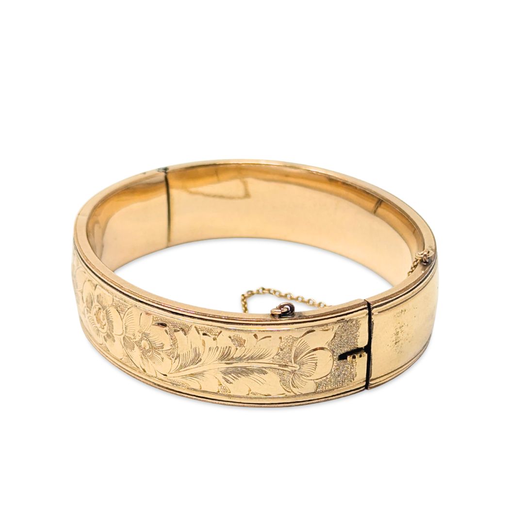 Binder Brothers BB 12K Gold Filled Floral Repousse Bangle Bracelet, 16mm