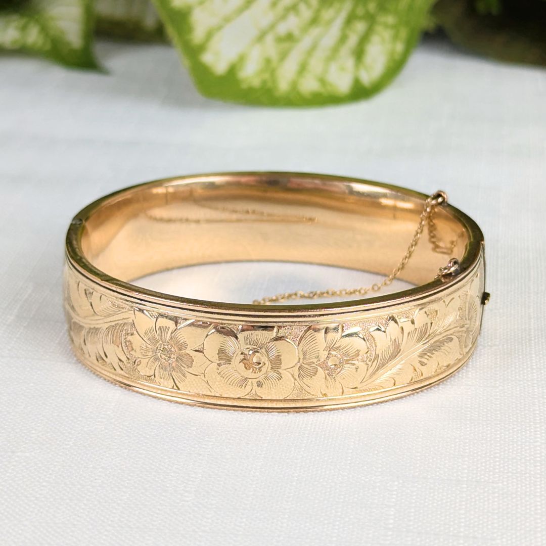 Binder Brothers BB 12K Gold Filled Floral Repousse Bangle Bracelet, 16mm