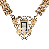 Antique Victorian Gold Filled Mesh Book Chain Cameo Necklace, 18.5"