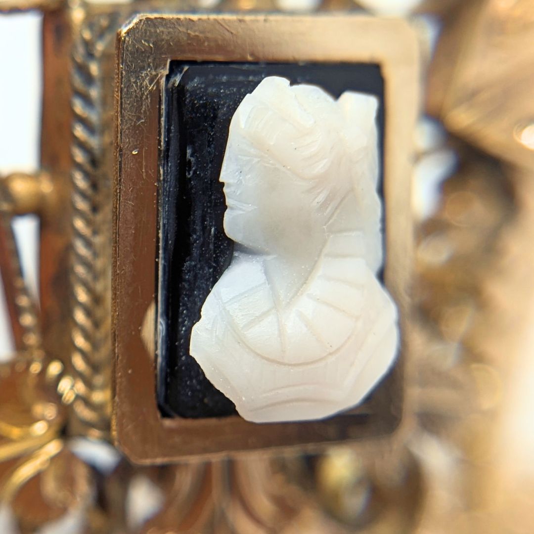 Antique Victorian Gold Filled Mesh Book Chain Cameo Necklace, 18.5"