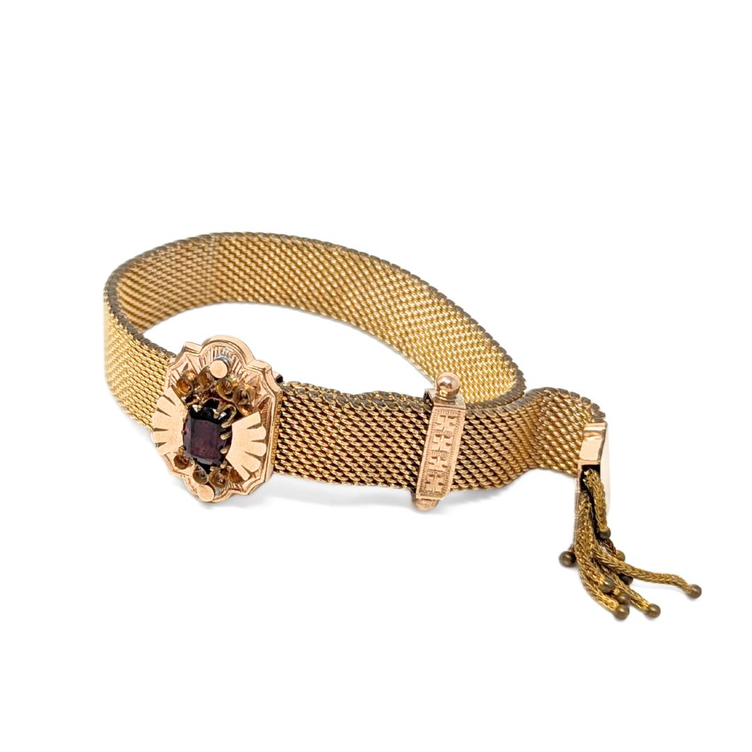 Antique Victorian W.E.W. & Co Gold Filled Mesh Tassel Slide Bracelet, 13mm Wide