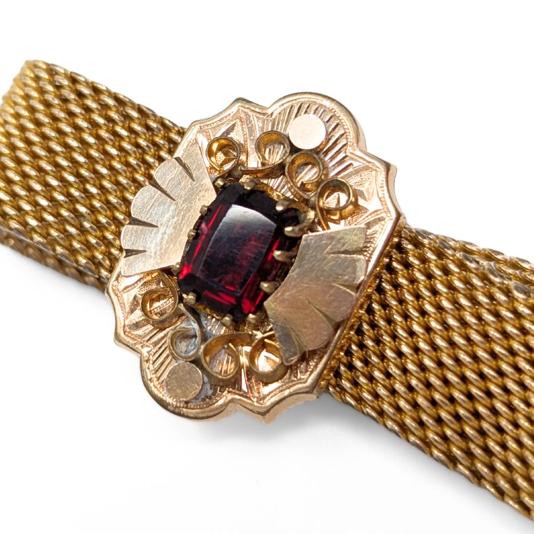 Antique Victorian W.E.W. & Co Gold Filled Mesh Tassel Slide Bracelet, 13mm Wide
