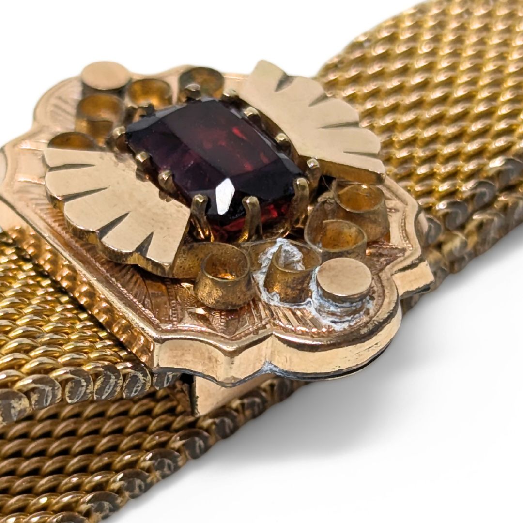 Antique Victorian W.E.W. & Co Gold Filled Mesh Tassel Slide Bracelet, 13mm Wide