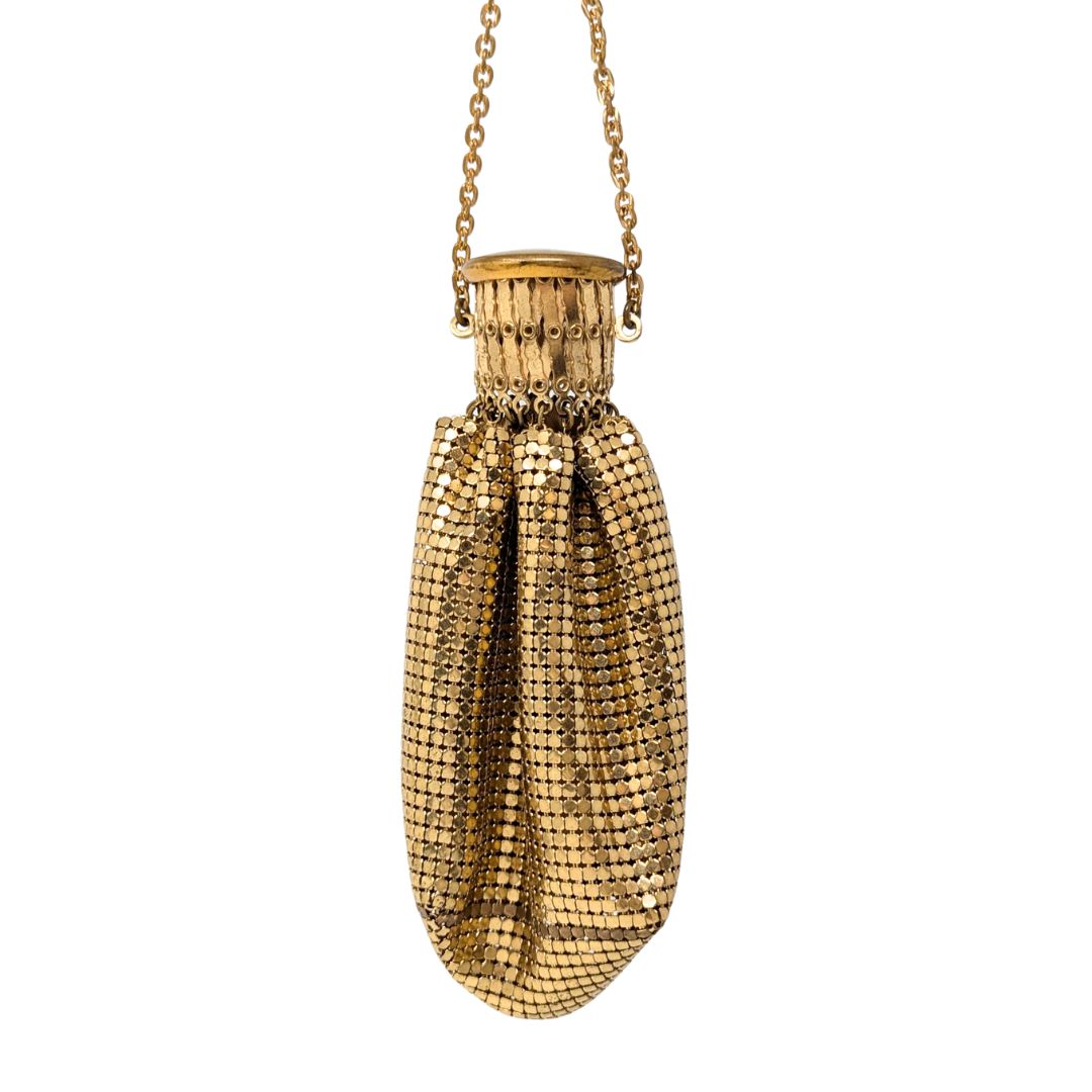 Whiting & Davis Antique Gold Mesh "Beggars Bag" with Original Tag/Lining