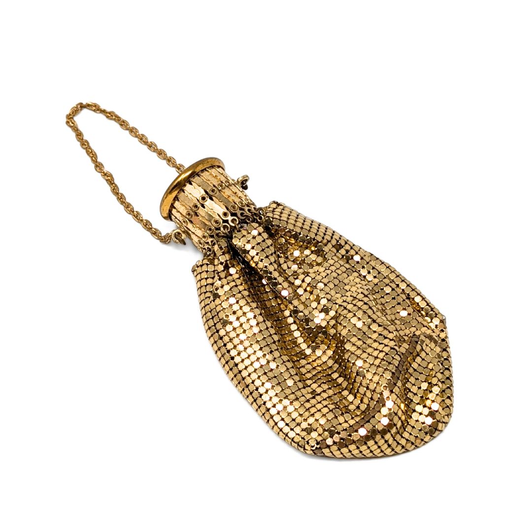 Whiting & Davis Antique Gold Mesh "Beggars Bag" with Original Tag/Lining
