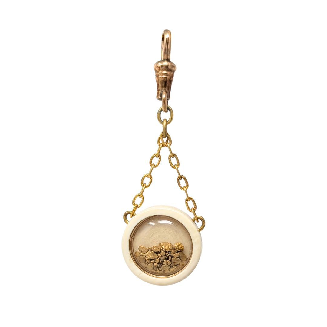 Antique 1920s Kender & Stokes Alaskan Gold Nugget Shaker Pendant