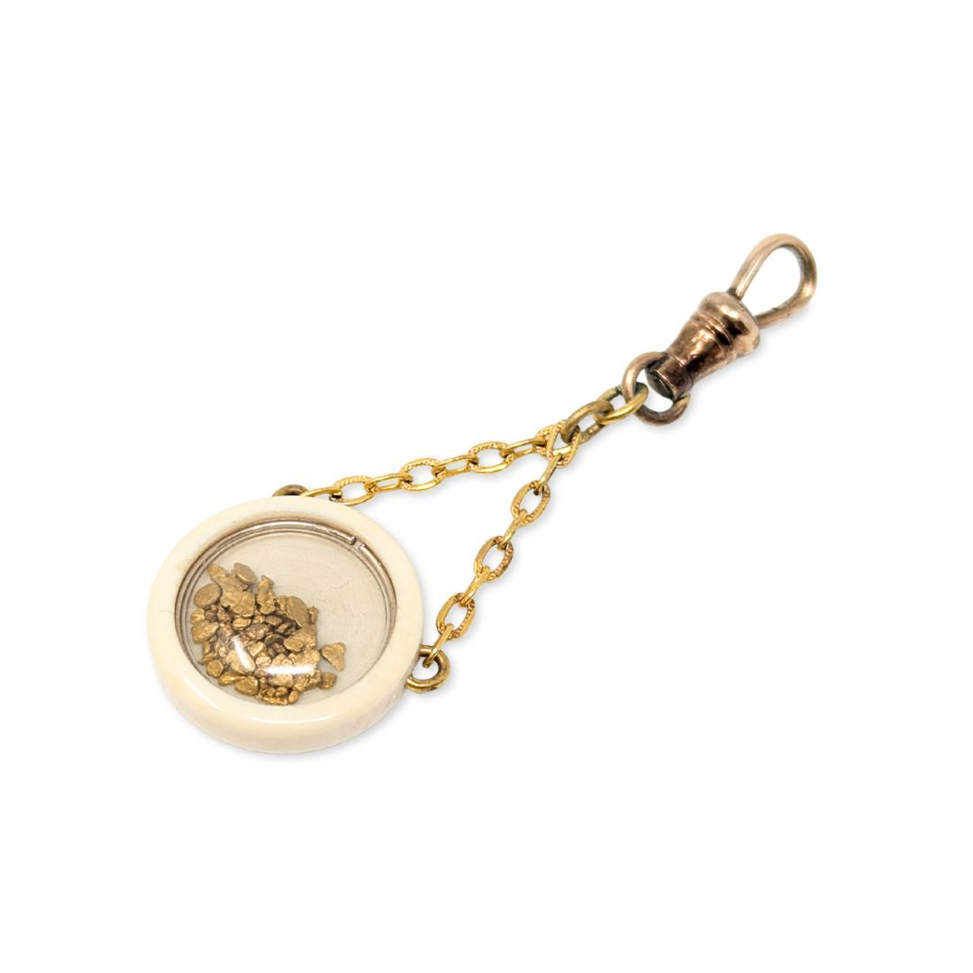 Antique 1920s Kender & Stokes Alaskan Gold Nugget Shaker Pendant