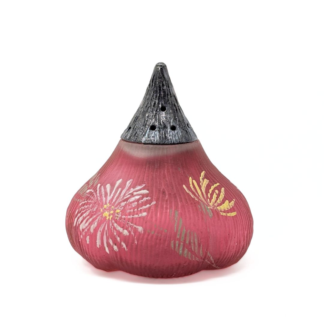 Mt Washington "Fig" Art Glass Salt Shaker Cranberry Rose Chrysanthemum