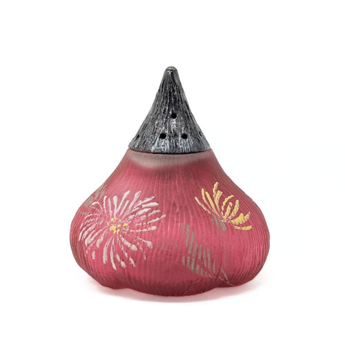 Mt Washington "Fig" Art Glass Salt Shaker Cranberry Rose Chrysanthemum