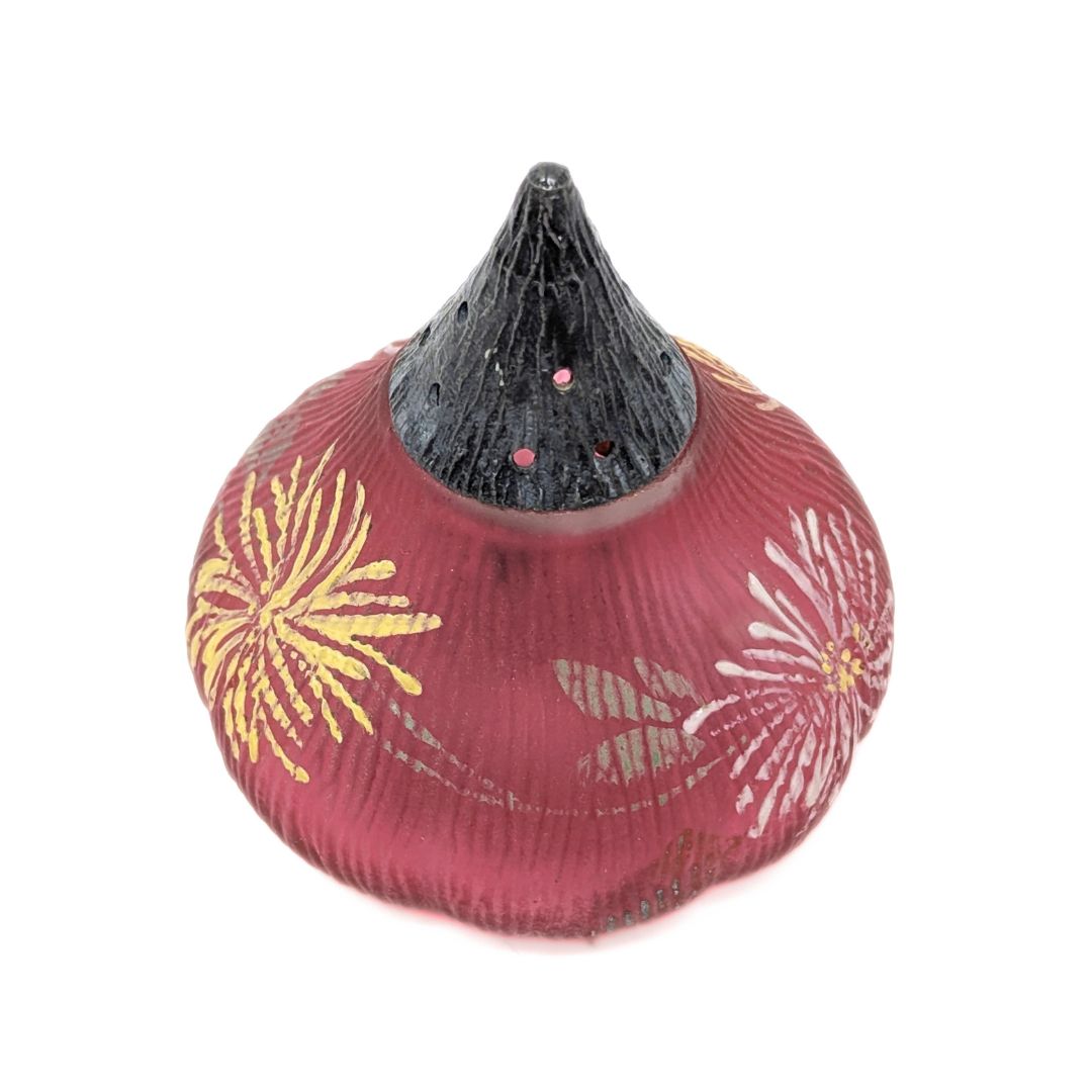 Mt Washington "Fig" Art Glass Salt Shaker Cranberry Rose Chrysanthemum