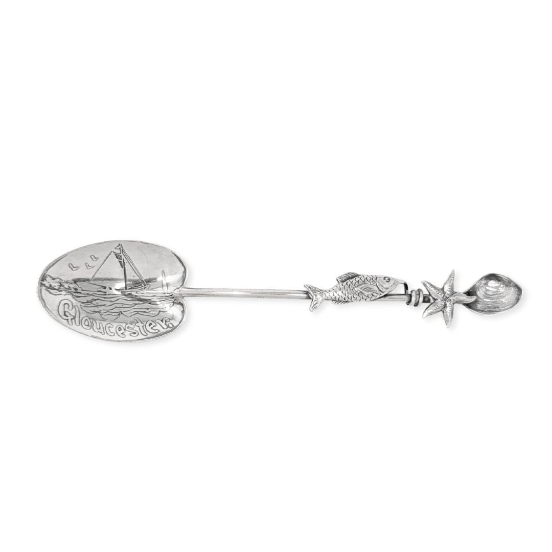 Antique 1890's OB&H Sterling Silver Gloucester MA Codfish Souvenir Spoon