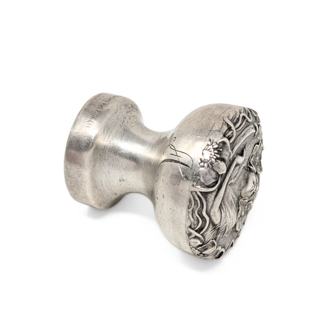 Unger Brothers Art Nouveau Sterling Silver Desk Wax Seal Handle, “A” Monogram