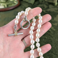 Authentic Slane & Slane 18" Freshwater Pearl Toggle Necklace .925 Sterling 18K Gold