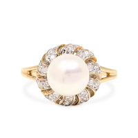 Vintage 10K Yellow Gold 7.5mm Pearl Swirl Ballerina Cocktail Ring - Size 7 (3.4g)