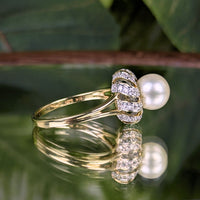 Vintage 10K Yellow Gold 7.5mm Pearl Swirl Ballerina Cocktail Ring - Size 7 (3.4g)