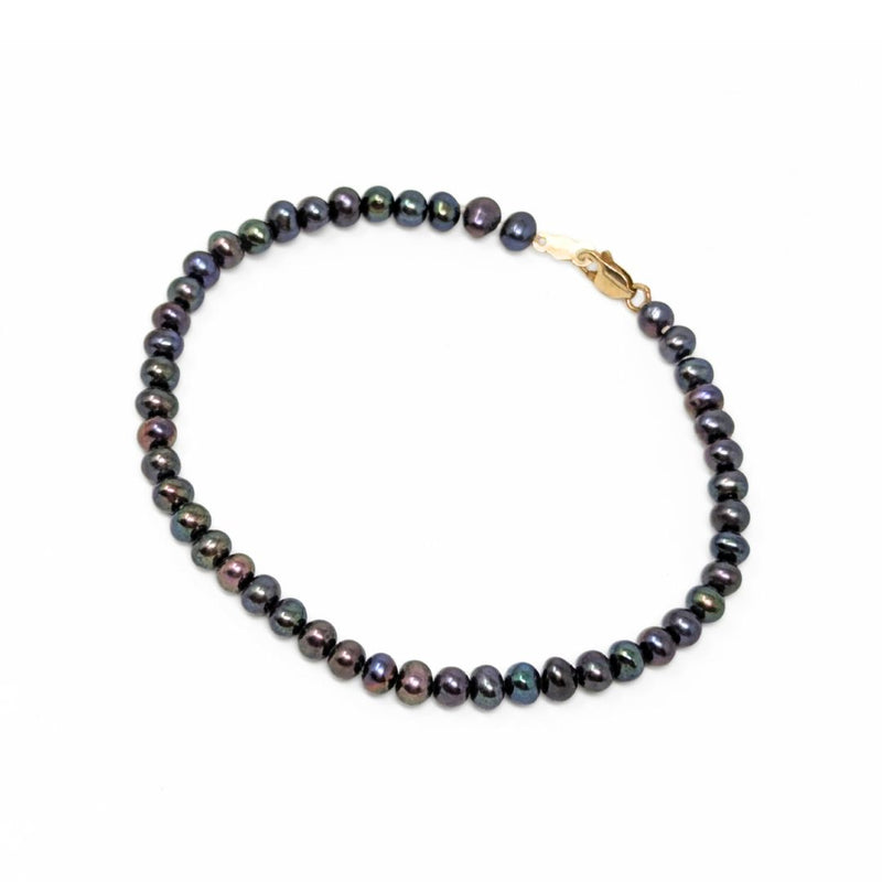 ATI Athra 14K Gold Hand Knotted Peacock Black Pearl Bracelet - 7.5", 4.5mm