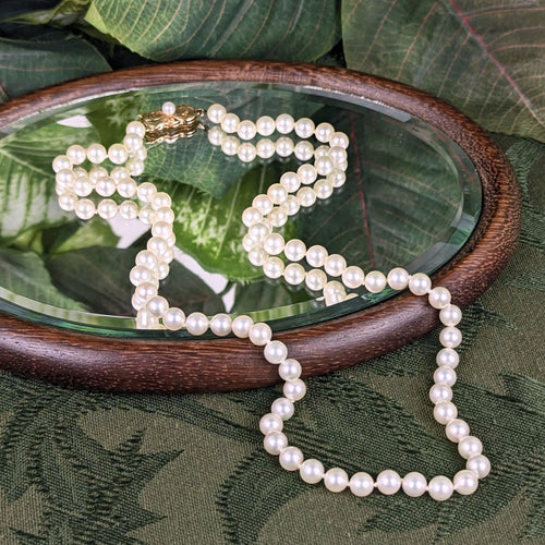 Vintage MIKIMOTO Akoya 6.0-6.4mm Pearl Necklace 18K Yellow Gold Clasp, 18.5"