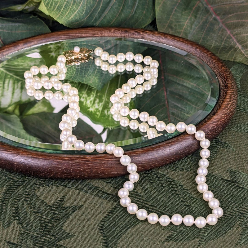 Vintage MIKIMOTO Akoya 6.0-6.4mm Pearl Necklace 18K Yellow Gold Clasp, 18.5"