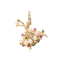 Vintage 13K Yellow Gold, Pearl, & Gemstone Ballerina Pendant/Charm (4.4g)